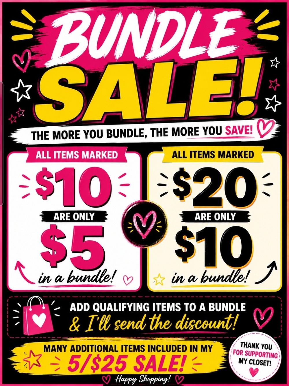BUNDLE SALE | $10 ITEMS = $5 $20 ITEMS = $10